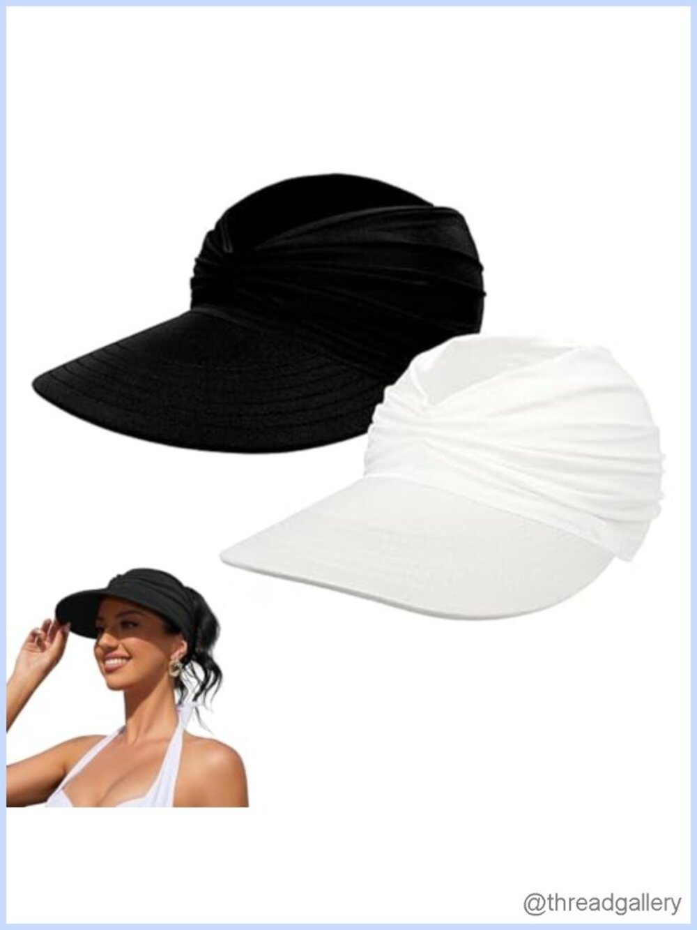 Women's UPF 50+ UV Sun Visor Hat Lightweight Foldable Ponytail Cap